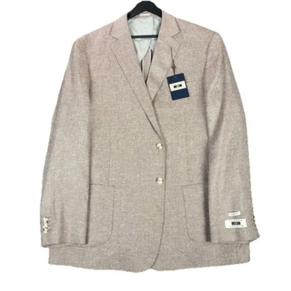 JOSEPH‎ ABBOUD Mens Linen Unstructured Blazer 48L Beige Surgeon Cuff Summer $279